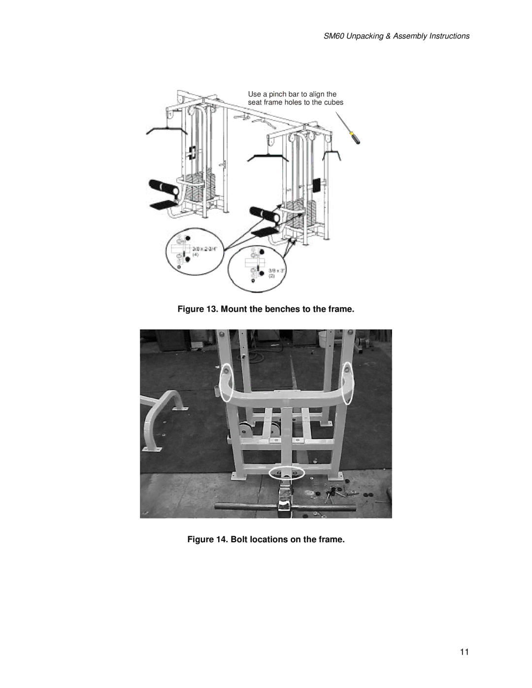 Life Fitness SM60 manual Mount the benches to the frame 