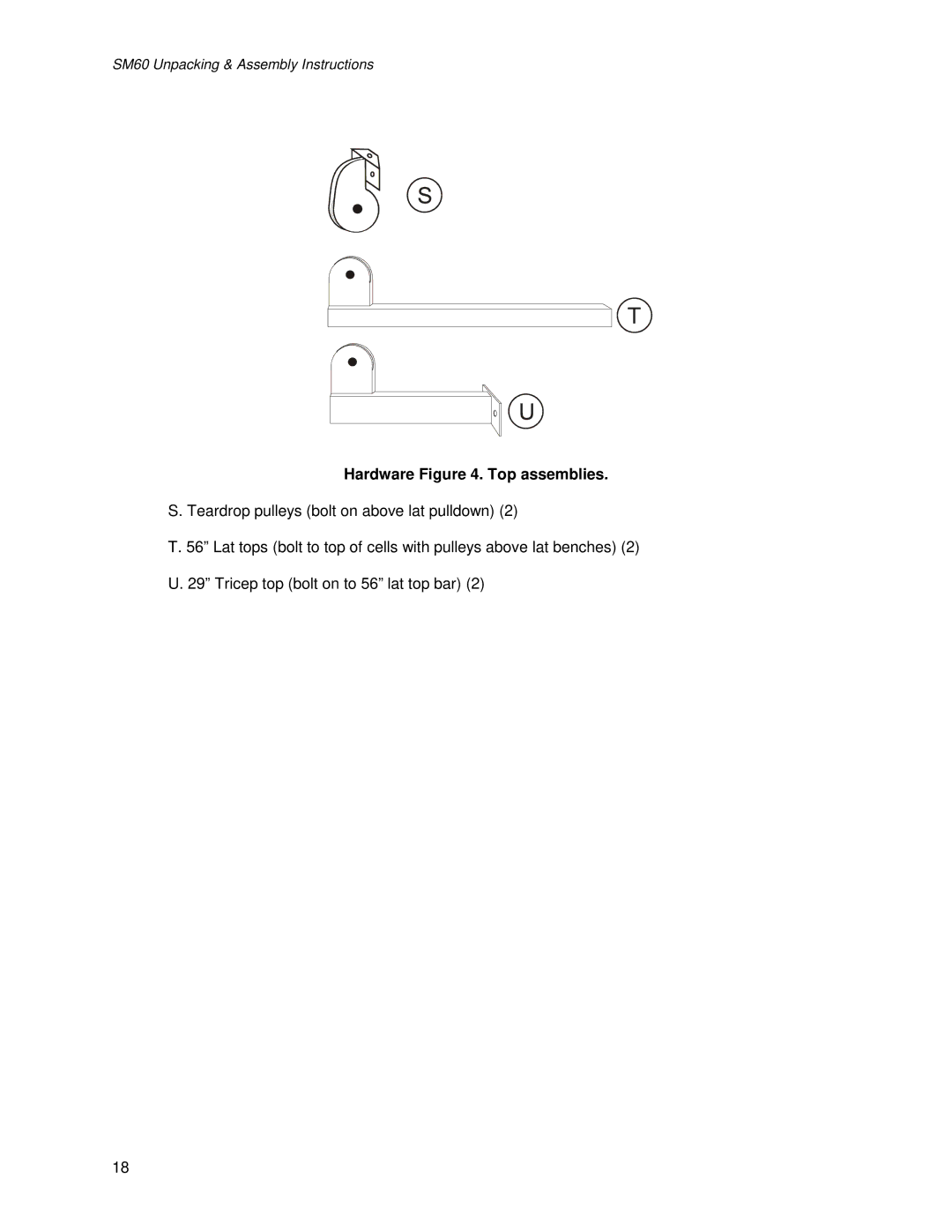 Life Fitness SM60 manual Hardware . Top assemblies 