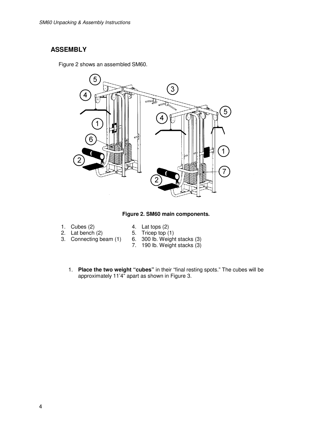 Life Fitness manual Assembly, SM60 main components 