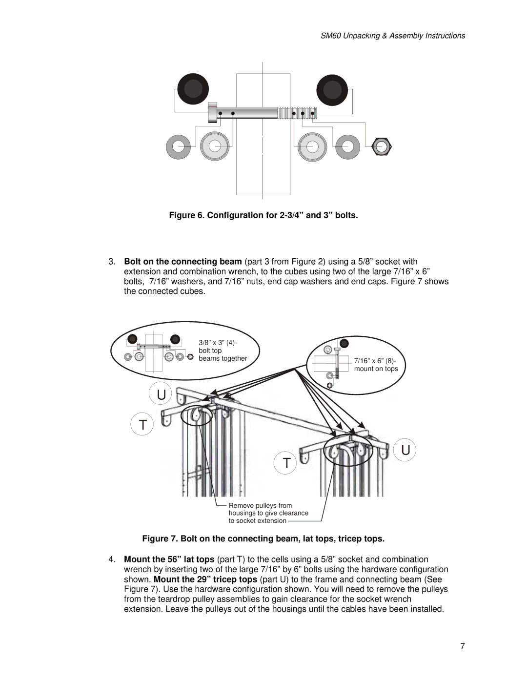 Life Fitness SM60 manual Configuration for 2-3/4 and 3 bolts 