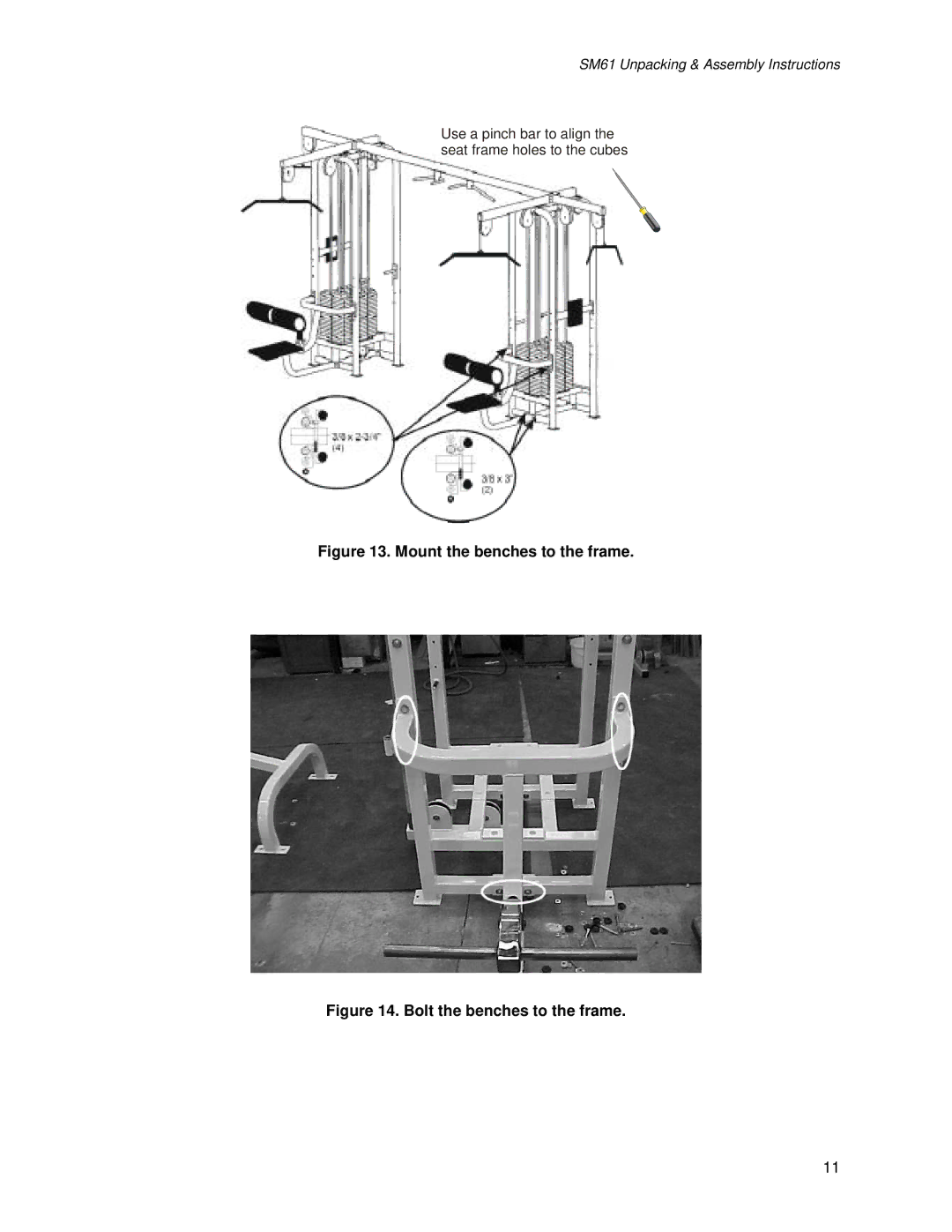 Life Fitness SM61 manual Mount the benches to the frame 