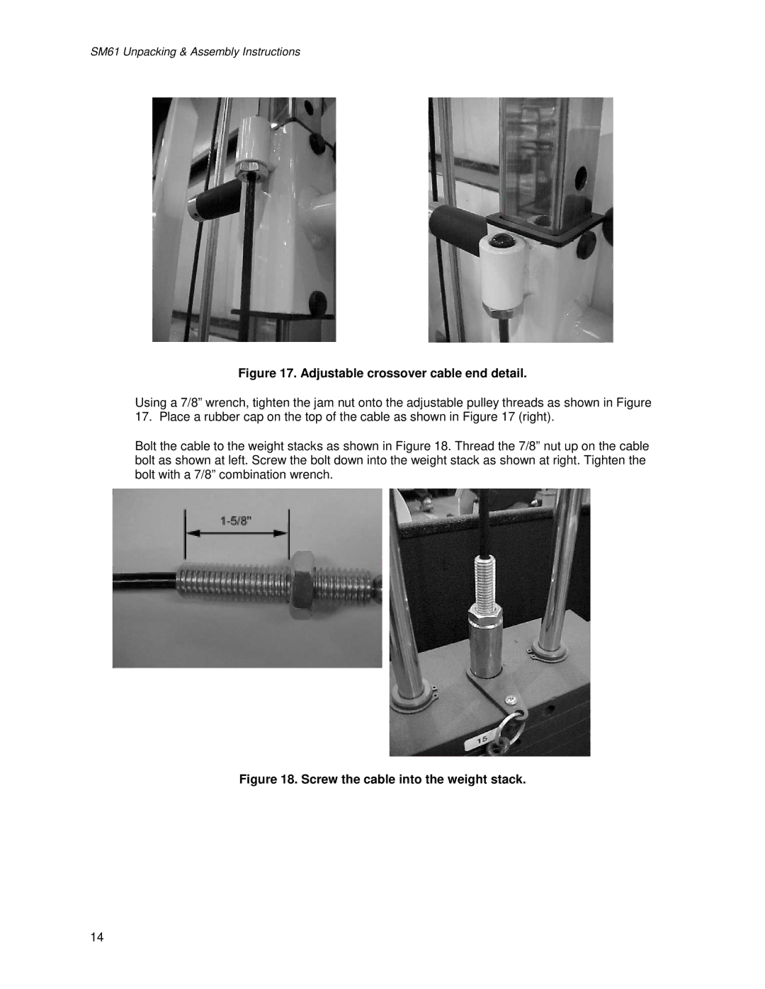 Life Fitness SM61 manual Adjustable crossover cable end detail 