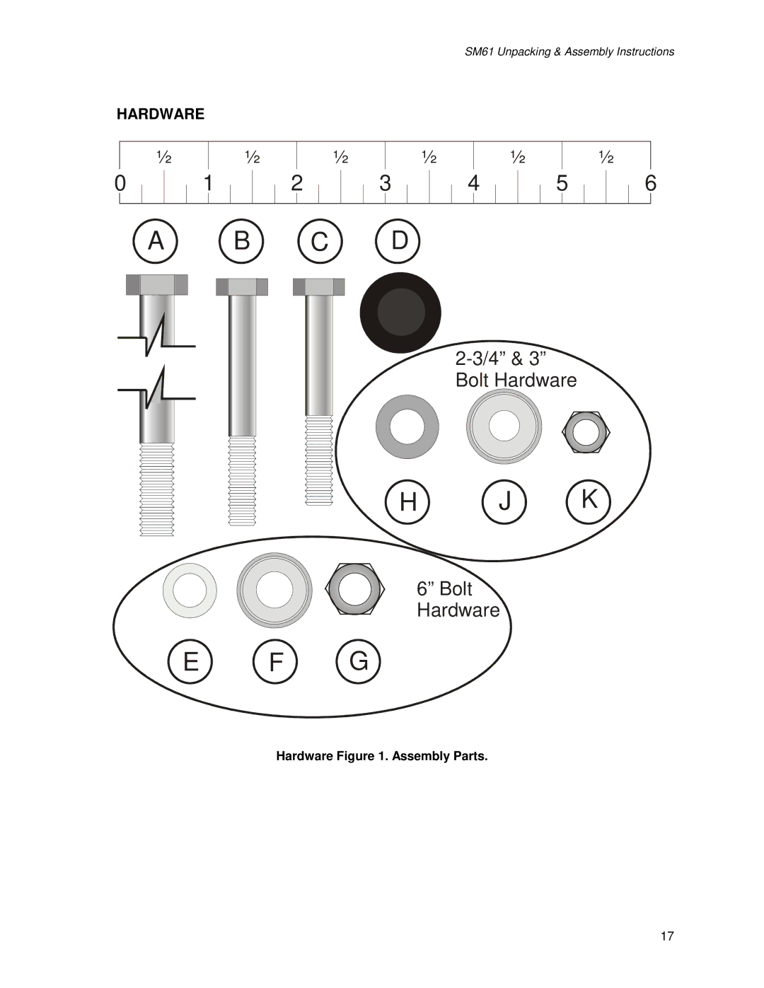 Life Fitness SM61 manual Hardware . Assembly Parts 