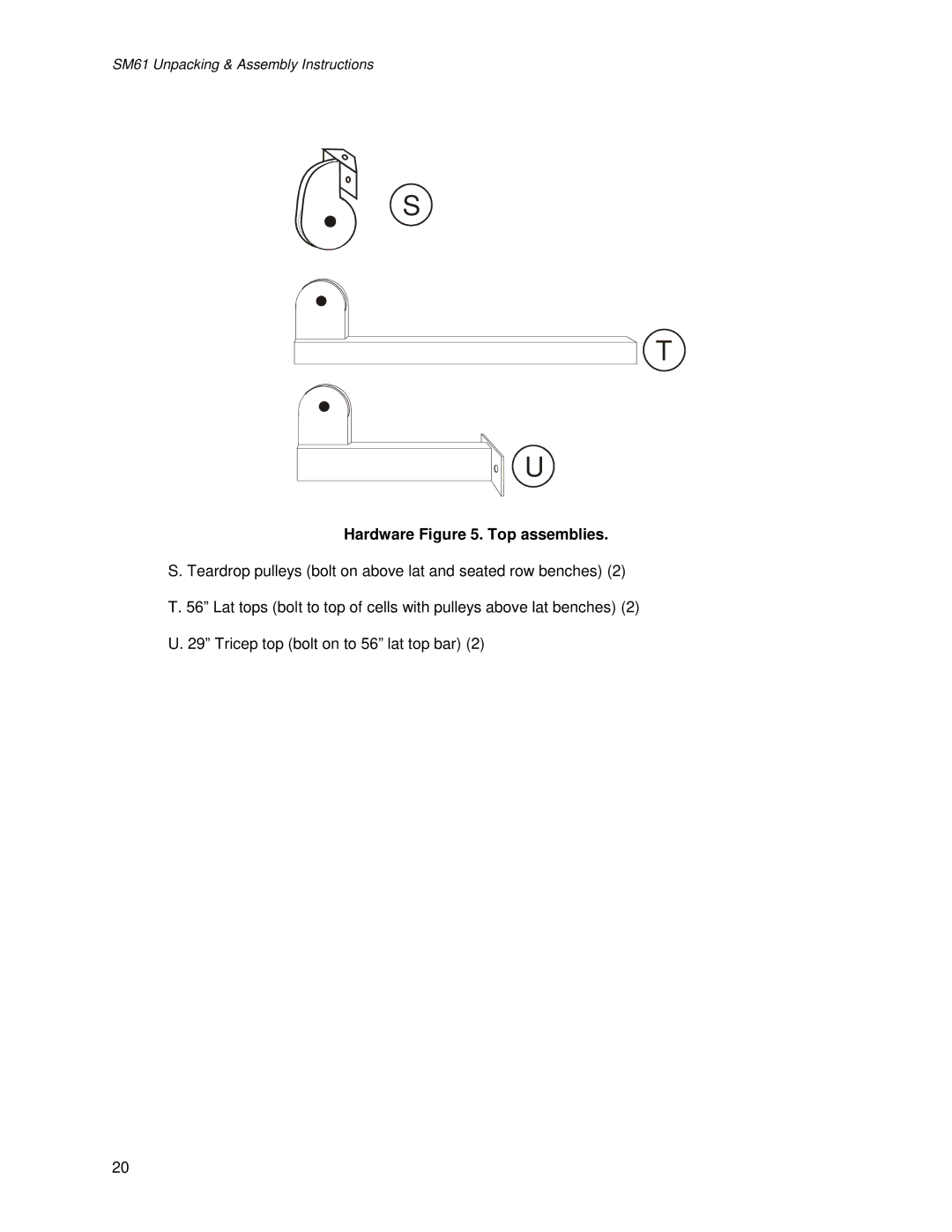 Life Fitness SM61 manual Hardware . Top assemblies 