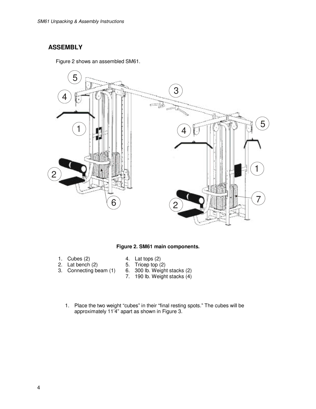 Life Fitness manual Assembly, SM61 main components 