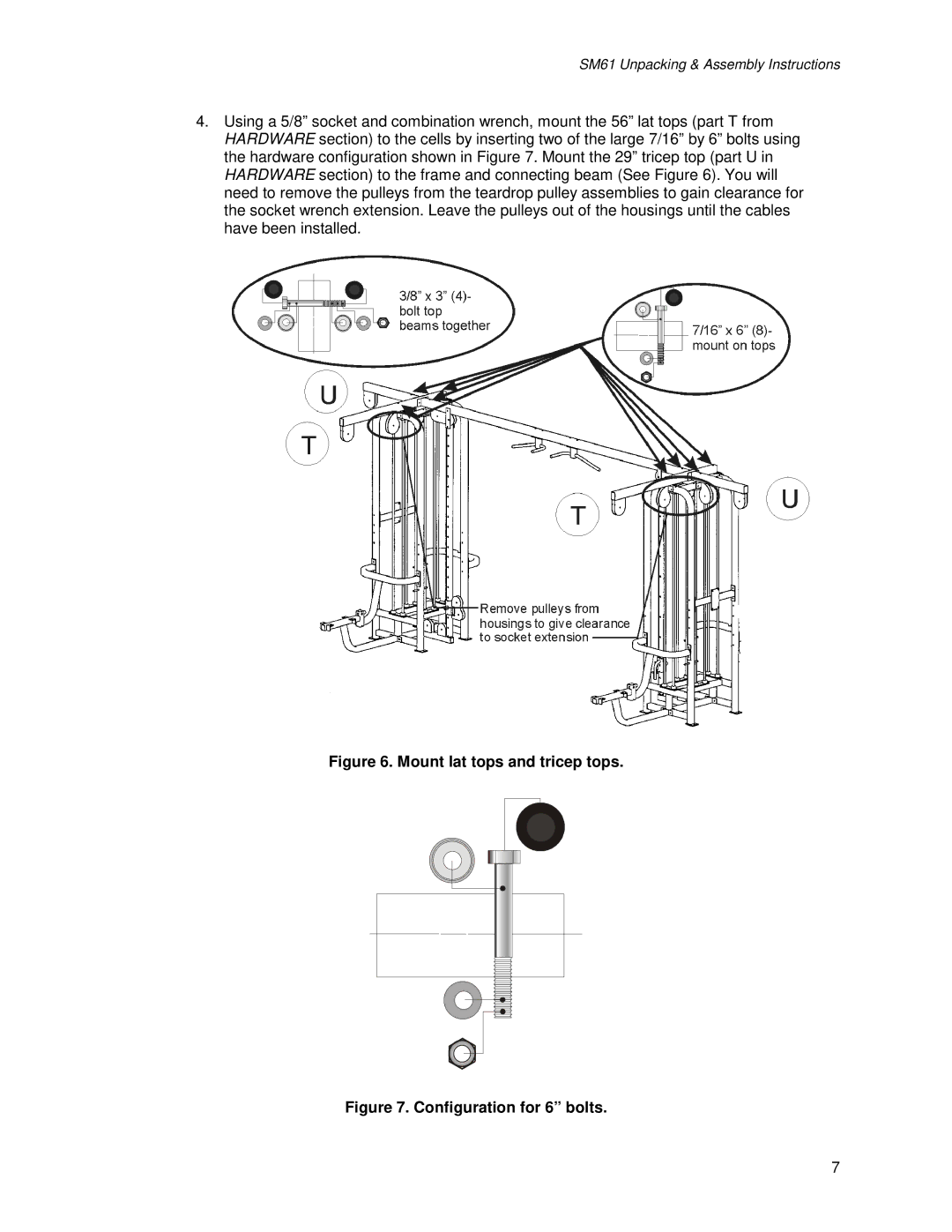 Life Fitness SM61 manual Mount lat tops and tricep tops 