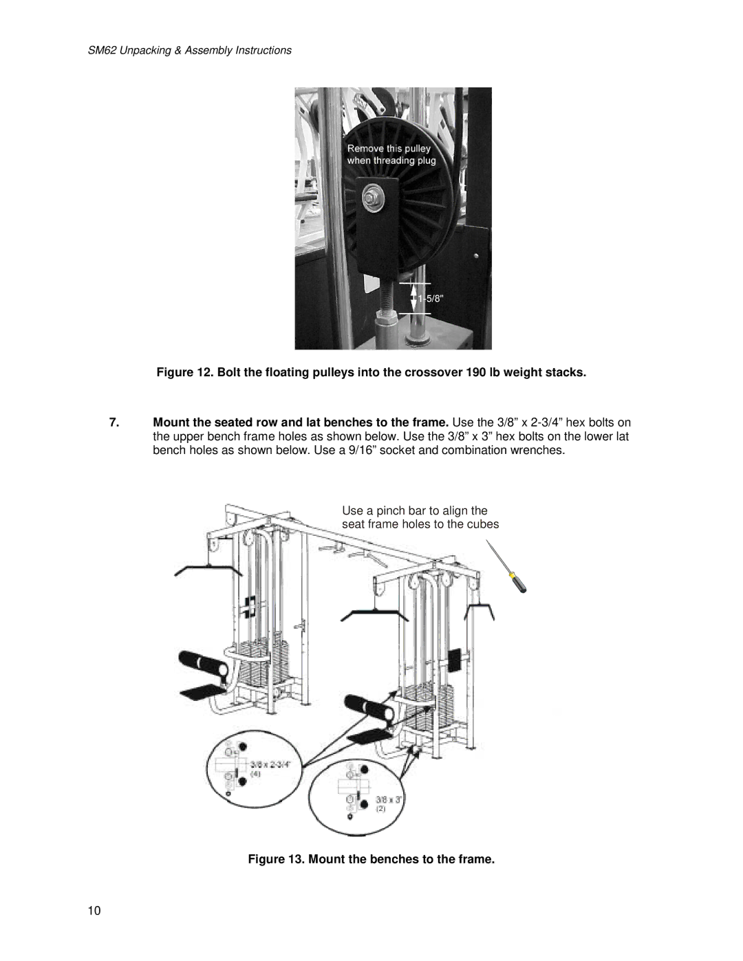 Life Fitness SM62 manual Mount the benches to the frame 