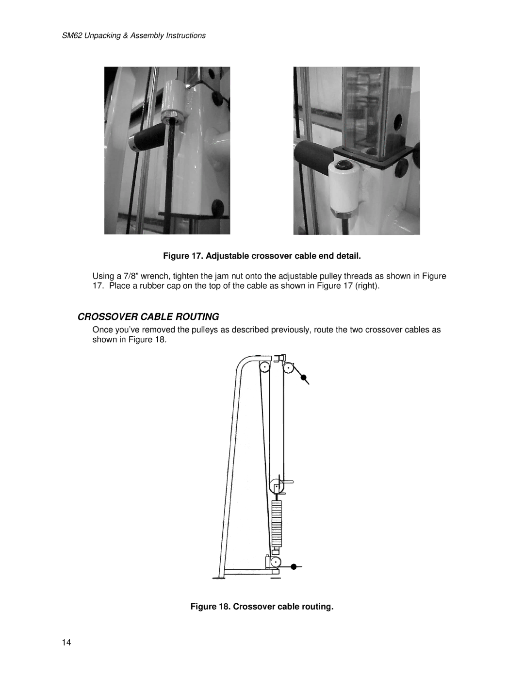 Life Fitness SM62 manual Crossover Cable Routing, Adjustable crossover cable end detail 