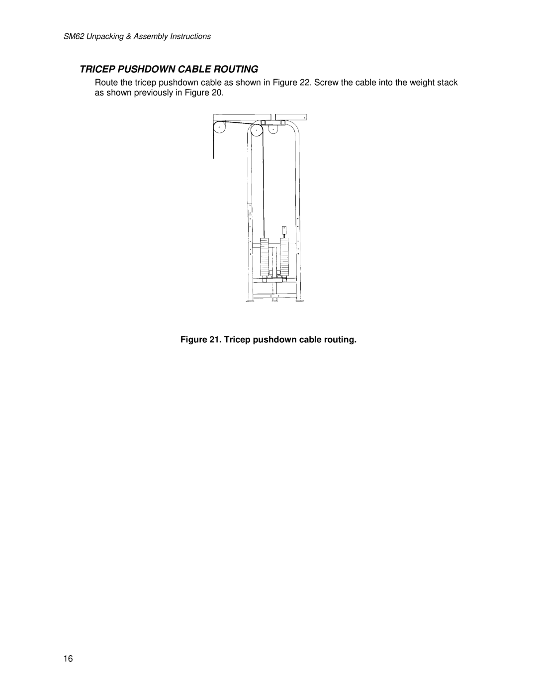 Life Fitness SM62 manual Tricep Pushdown Cable Routing, Tricep pushdown cable routing 