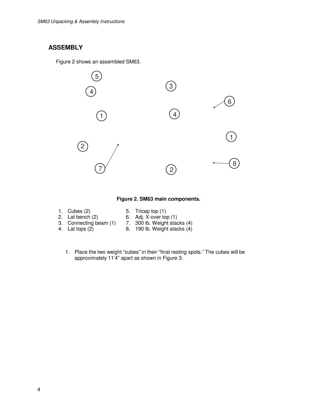 Life Fitness manual Assembly, SM63 main components 