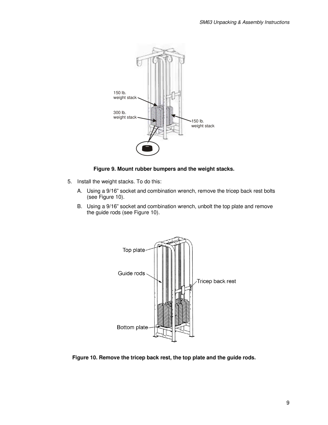 Life Fitness SM63 manual Mount rubber bumpers and the weight stacks 