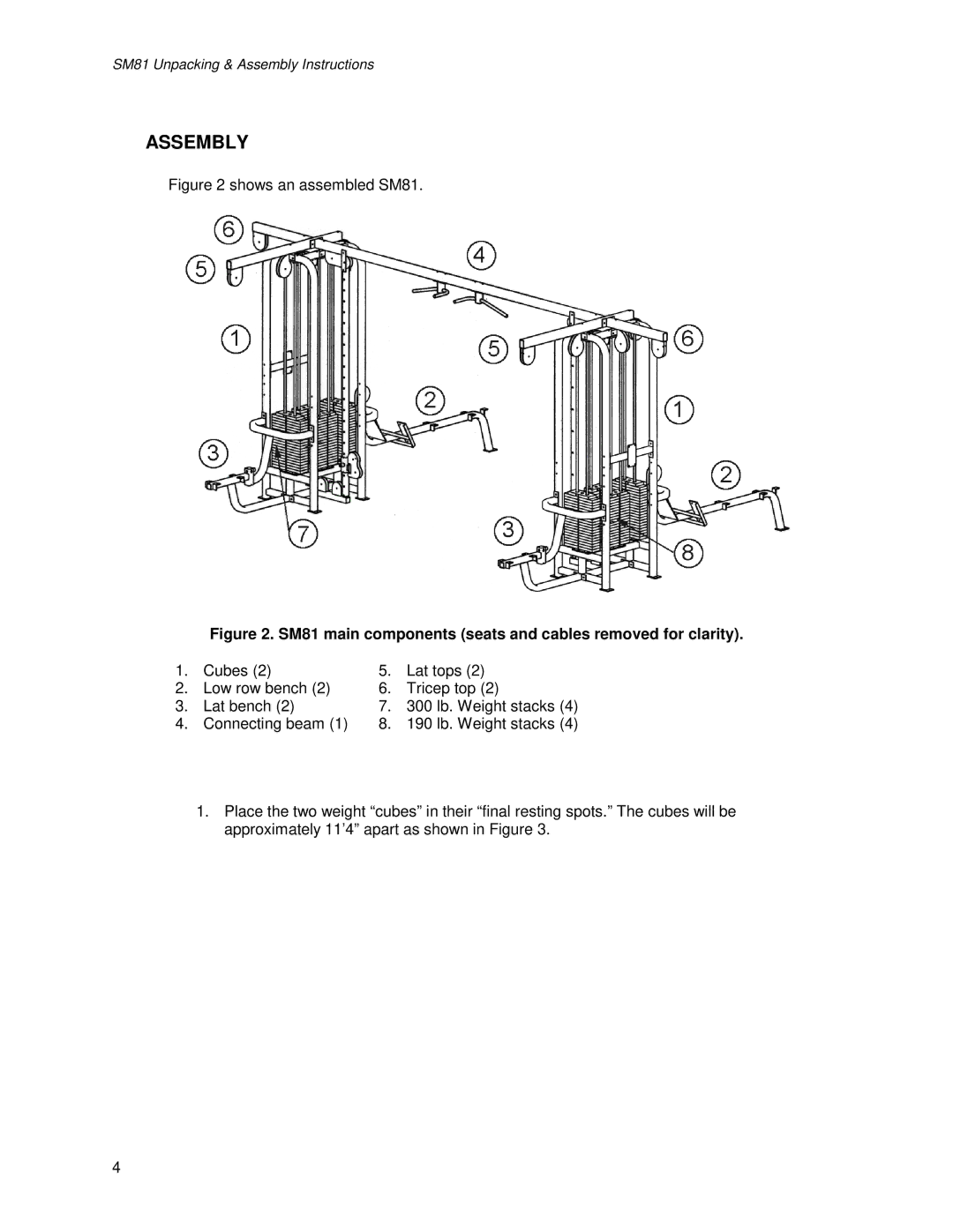 Life Fitness manual Assembly, SM81 main components seats and cables removed for clarity 