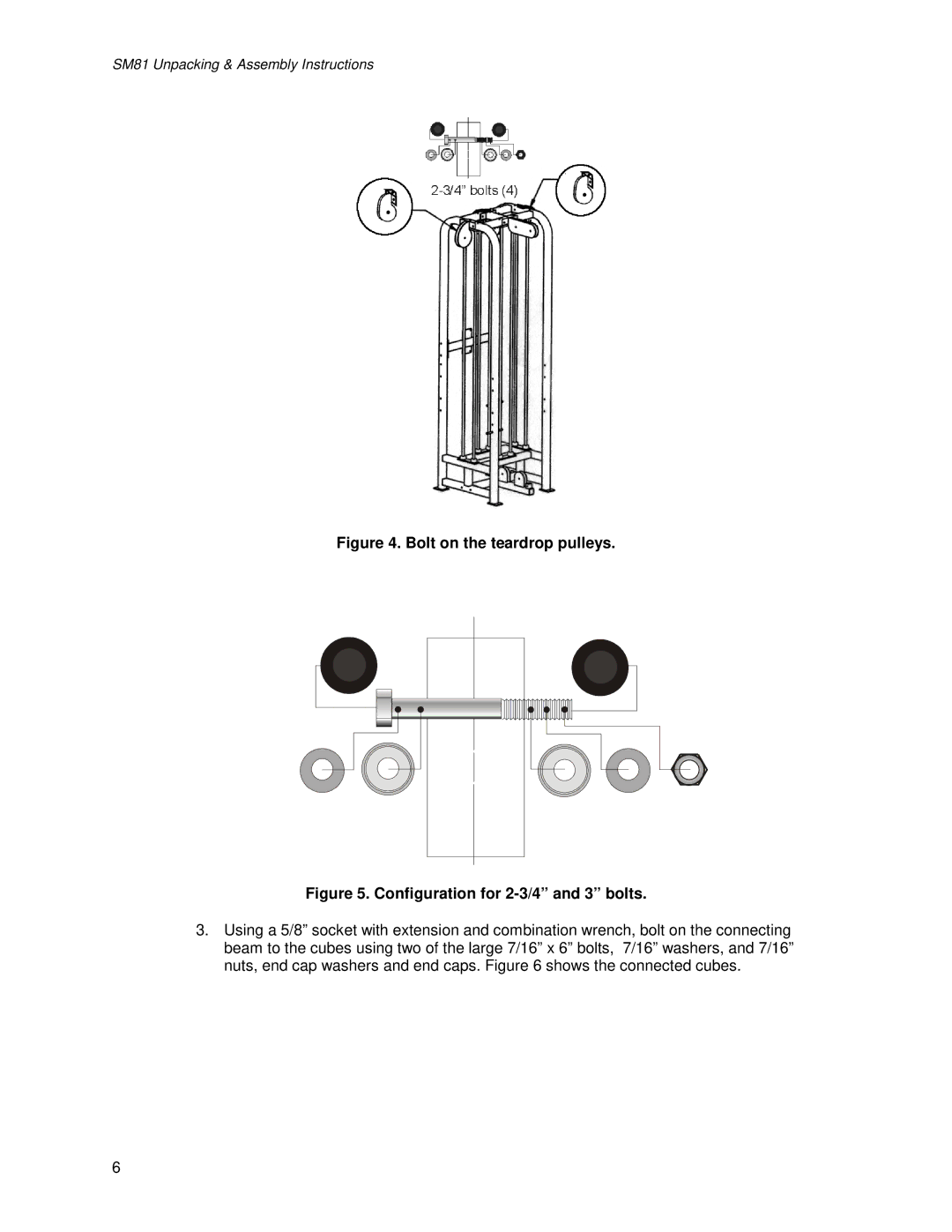 Life Fitness SM81 manual Bolt on the teardrop pulleys 