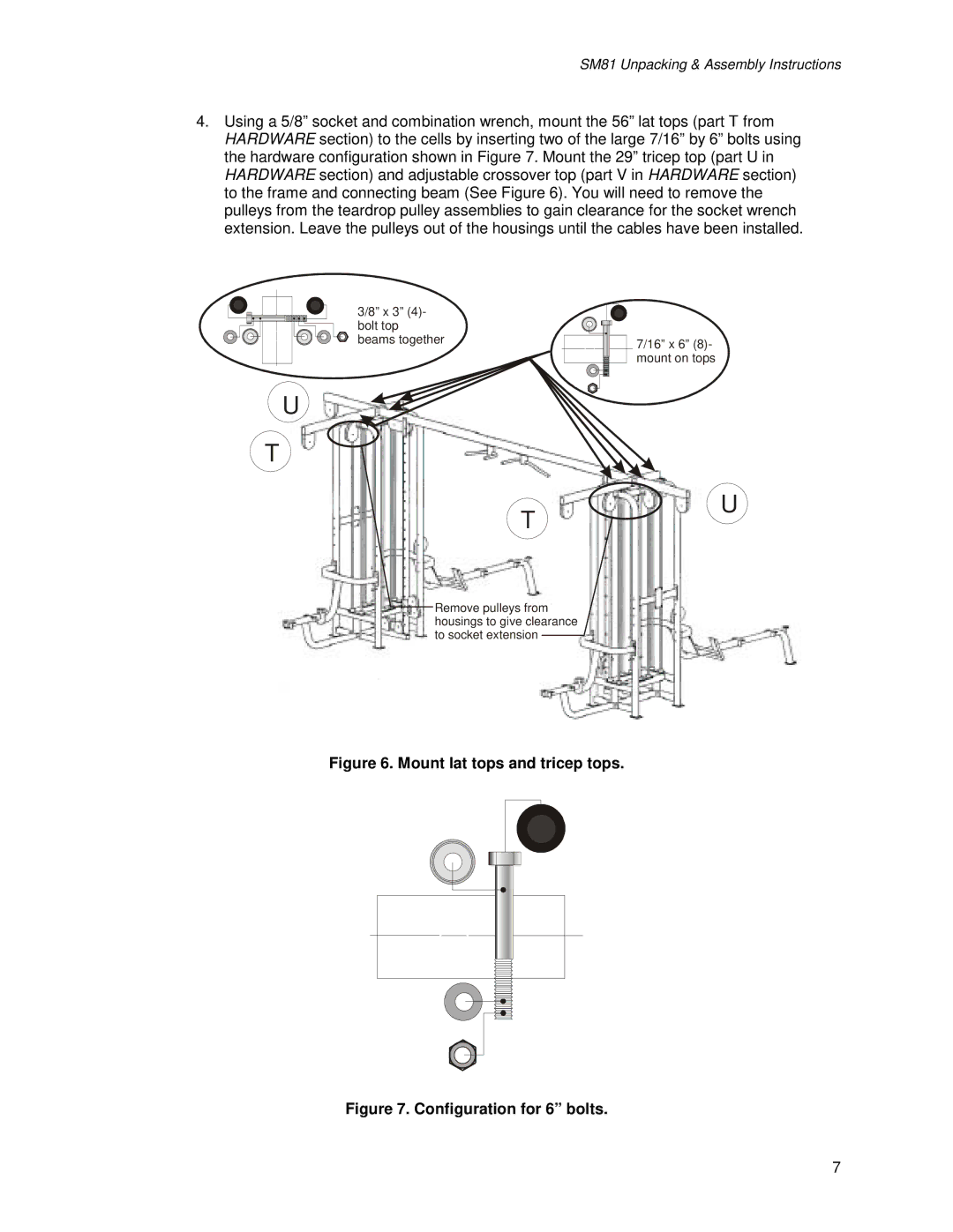 Life Fitness SM81 manual Mount lat tops and tricep tops 