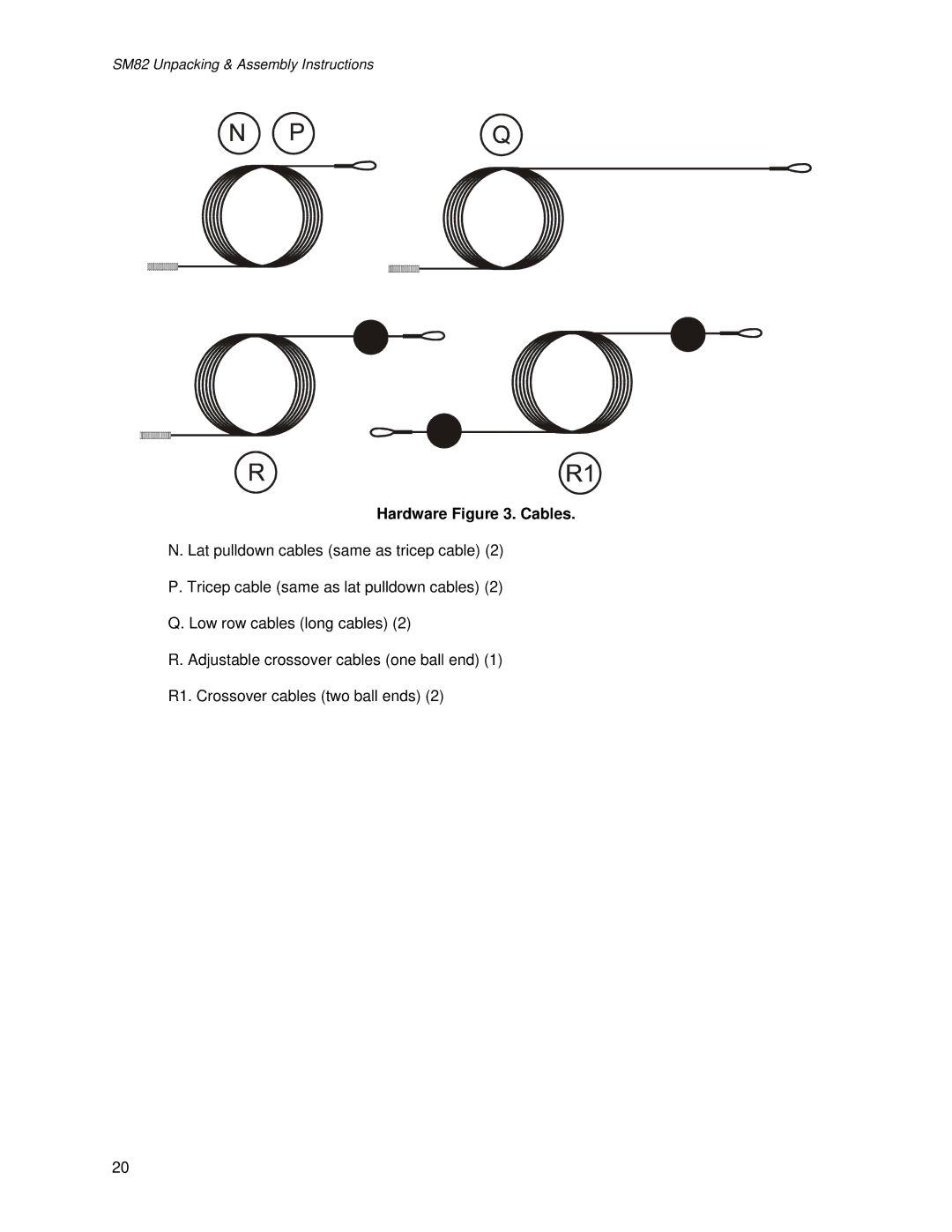 Life Fitness SM82 manual Hardware . Cables 