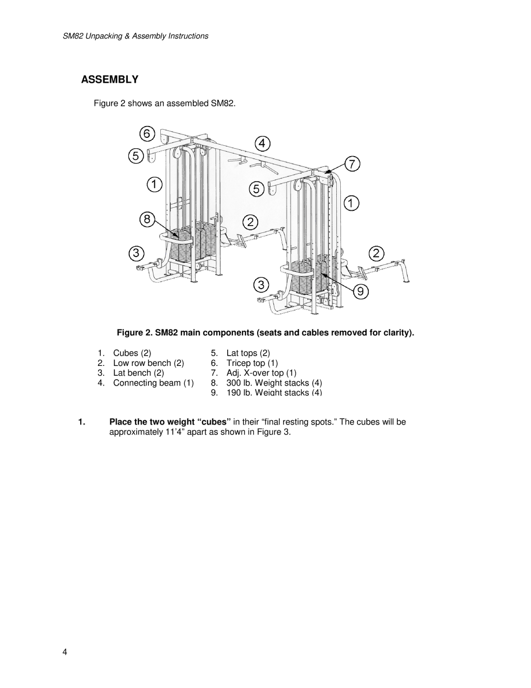 Life Fitness manual Assembly, SM82 main components seats and cables removed for clarity 