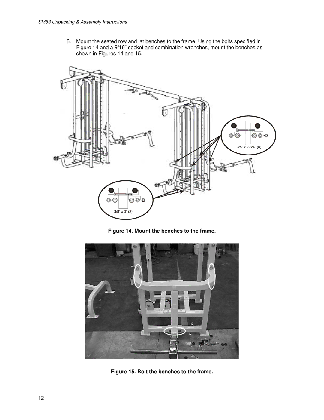 Life Fitness SM83 manual Mount the benches to the frame 