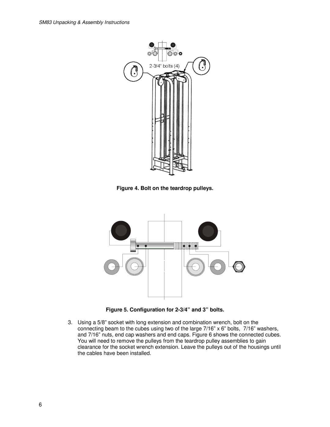 Life Fitness SM83 manual Bolt on the teardrop pulleys 