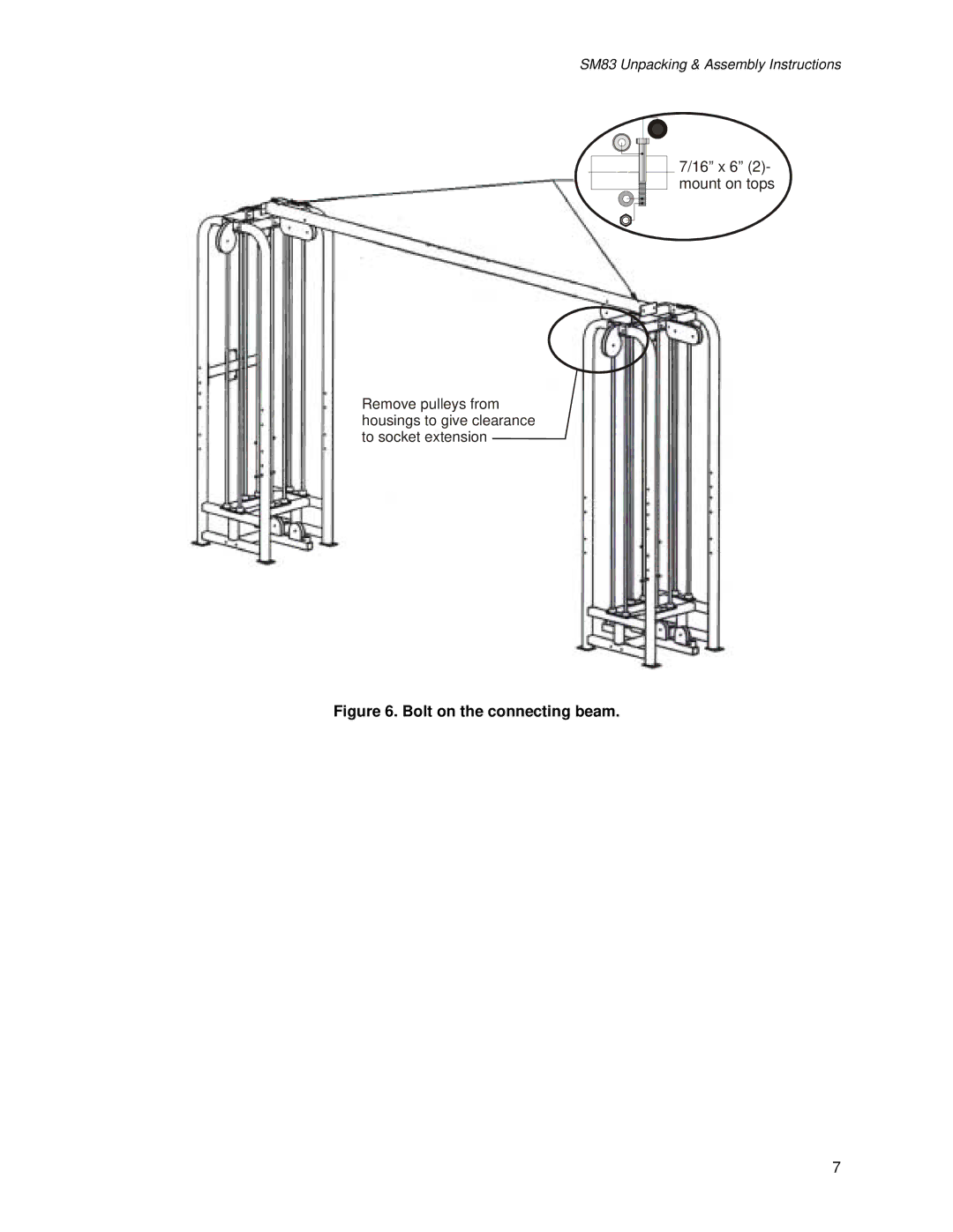 Life Fitness SM83 manual Bolt on the connecting beam 