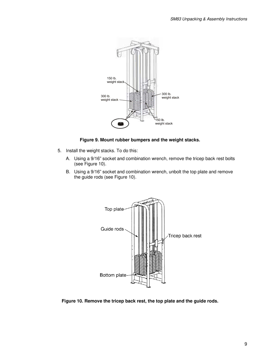 Life Fitness SM83 manual Mount rubber bumpers and the weight stacks 