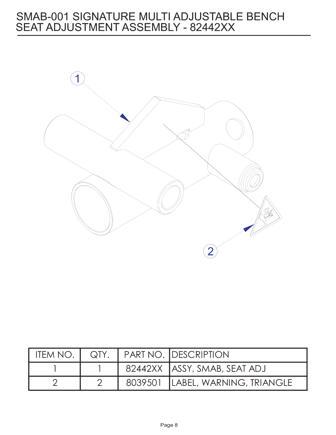 Life Fitness SMAB-001 manual ASSY, SMAB, Seat ADJ 