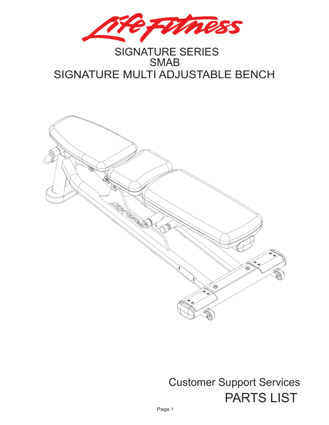 Life Fitness SMAB manual Parts List, Signature Series Smab Signature Multi Adjustable Bench 