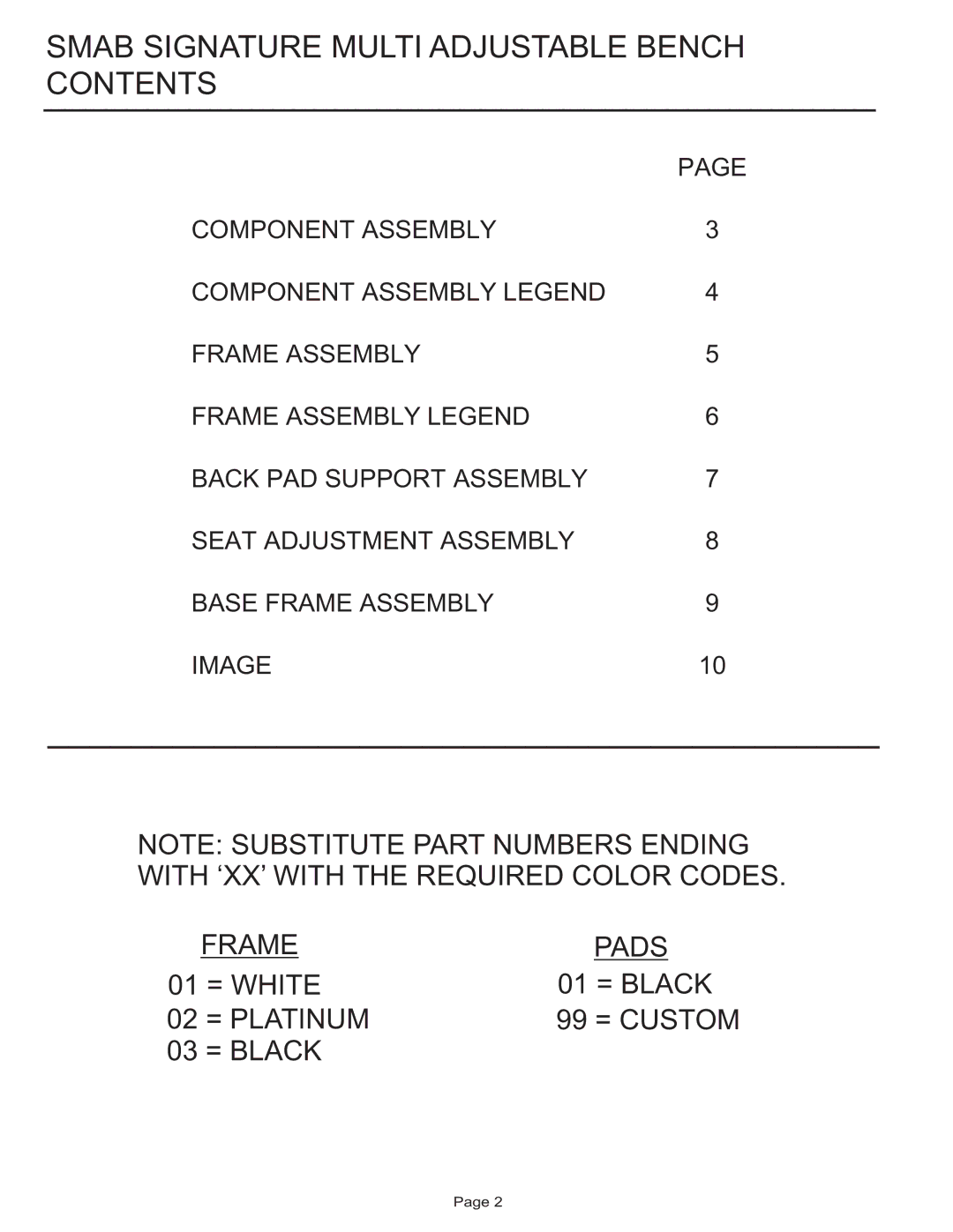 Life Fitness SMAB manual Smab Signature Multi Adjustable Bench Contents 