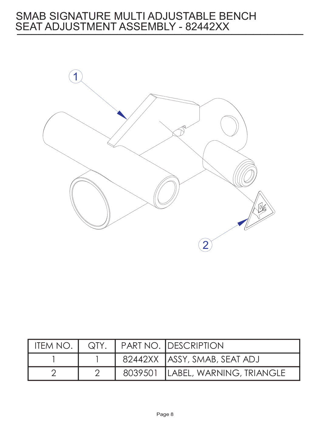 Life Fitness manual ASSY, SMAB, Seat ADJ 