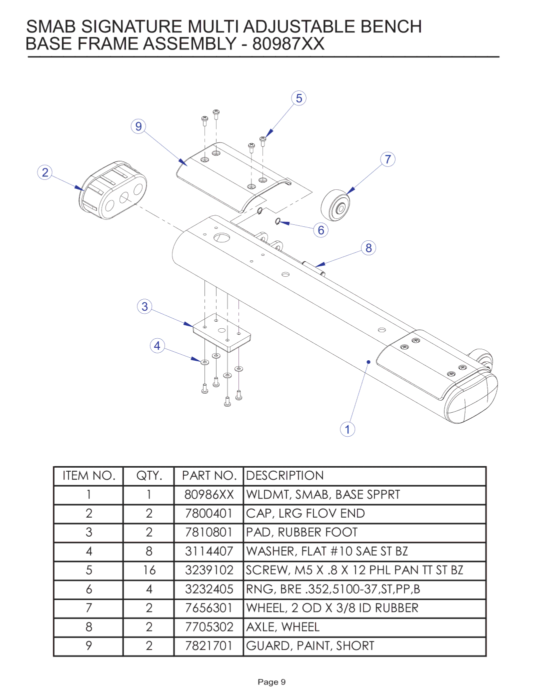 Life Fitness SMAB manual Smab Signature Multi Adjustable Bench Base Frame Assembly 