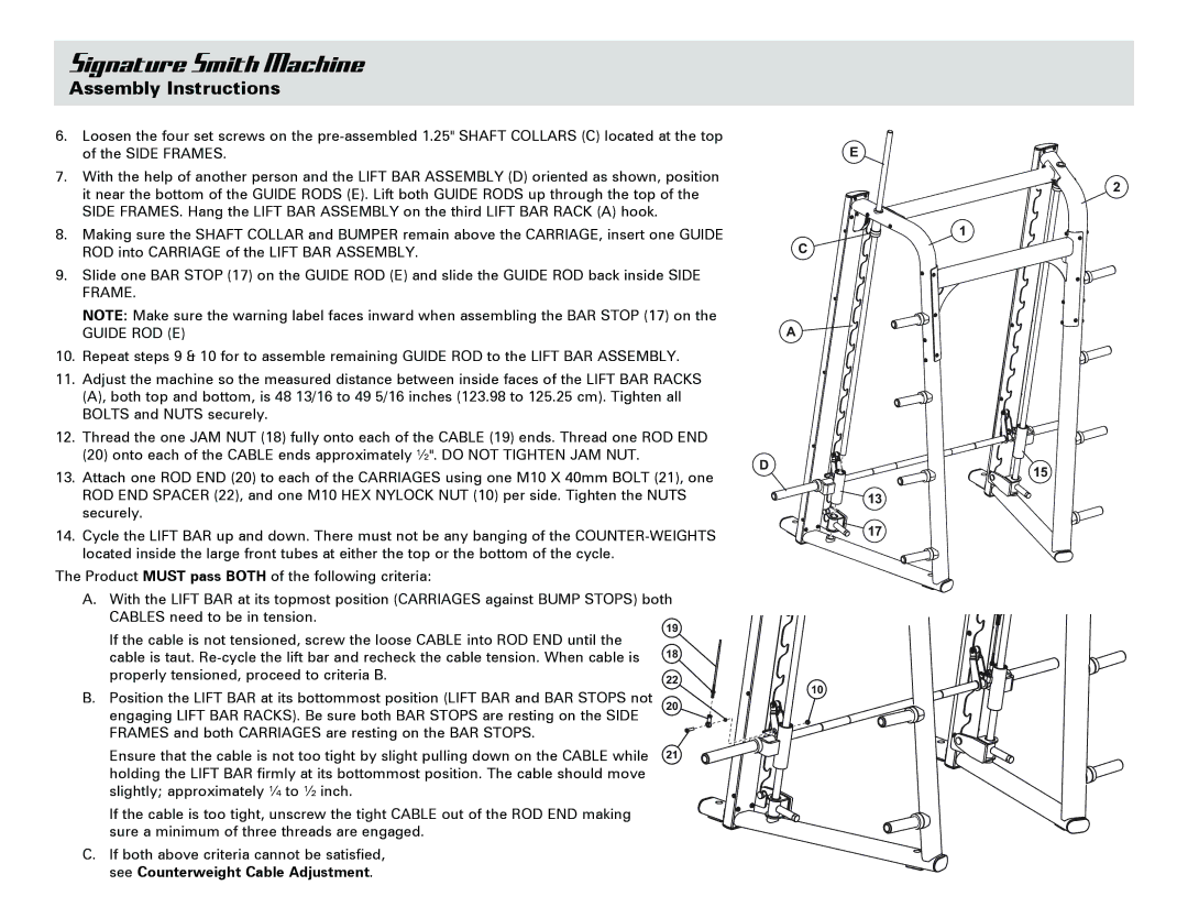 Life Fitness Smith Machine owner manual Guide ROD E 