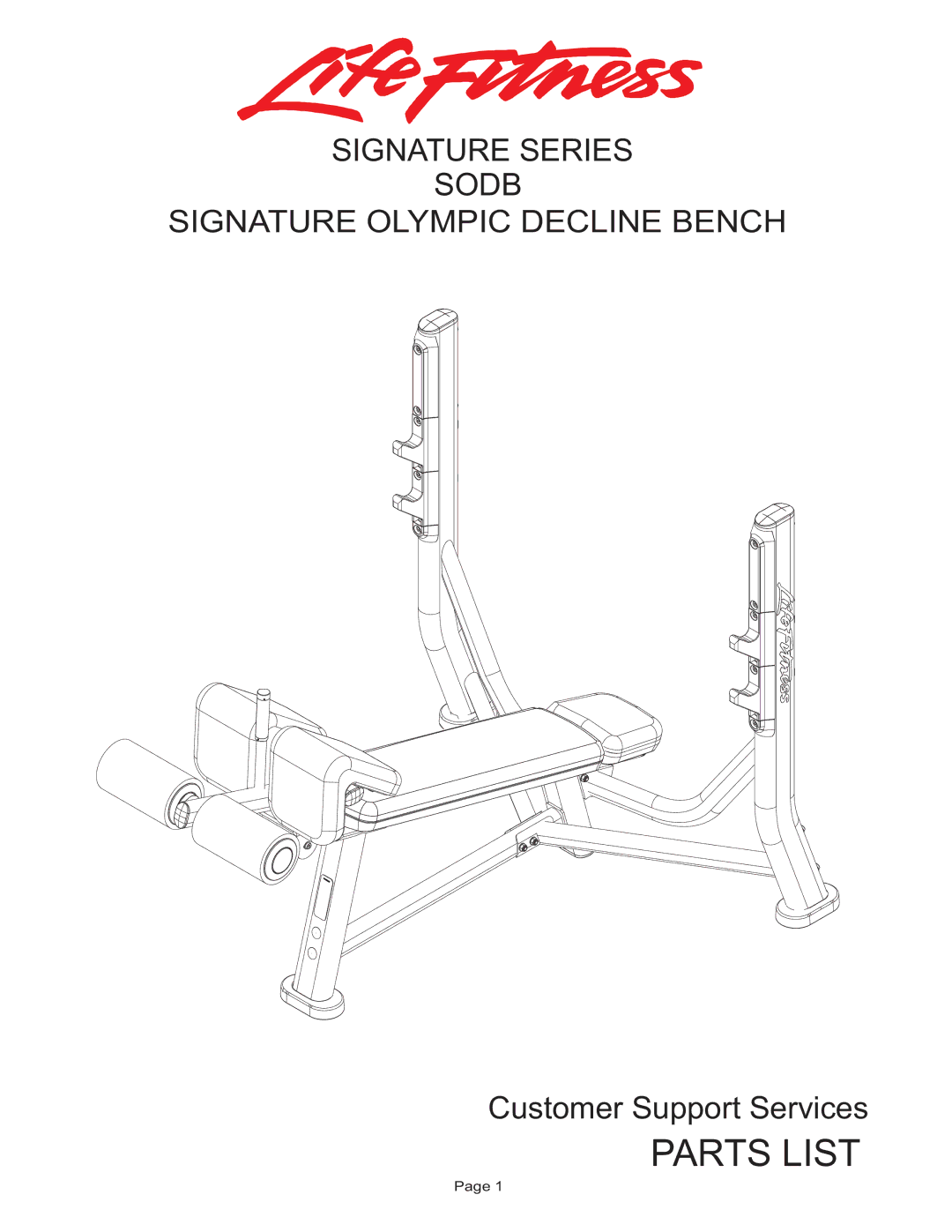 Life Fitness SODB manual Parts List, Signature Series Sodb Signature Olympic Decline Bench 