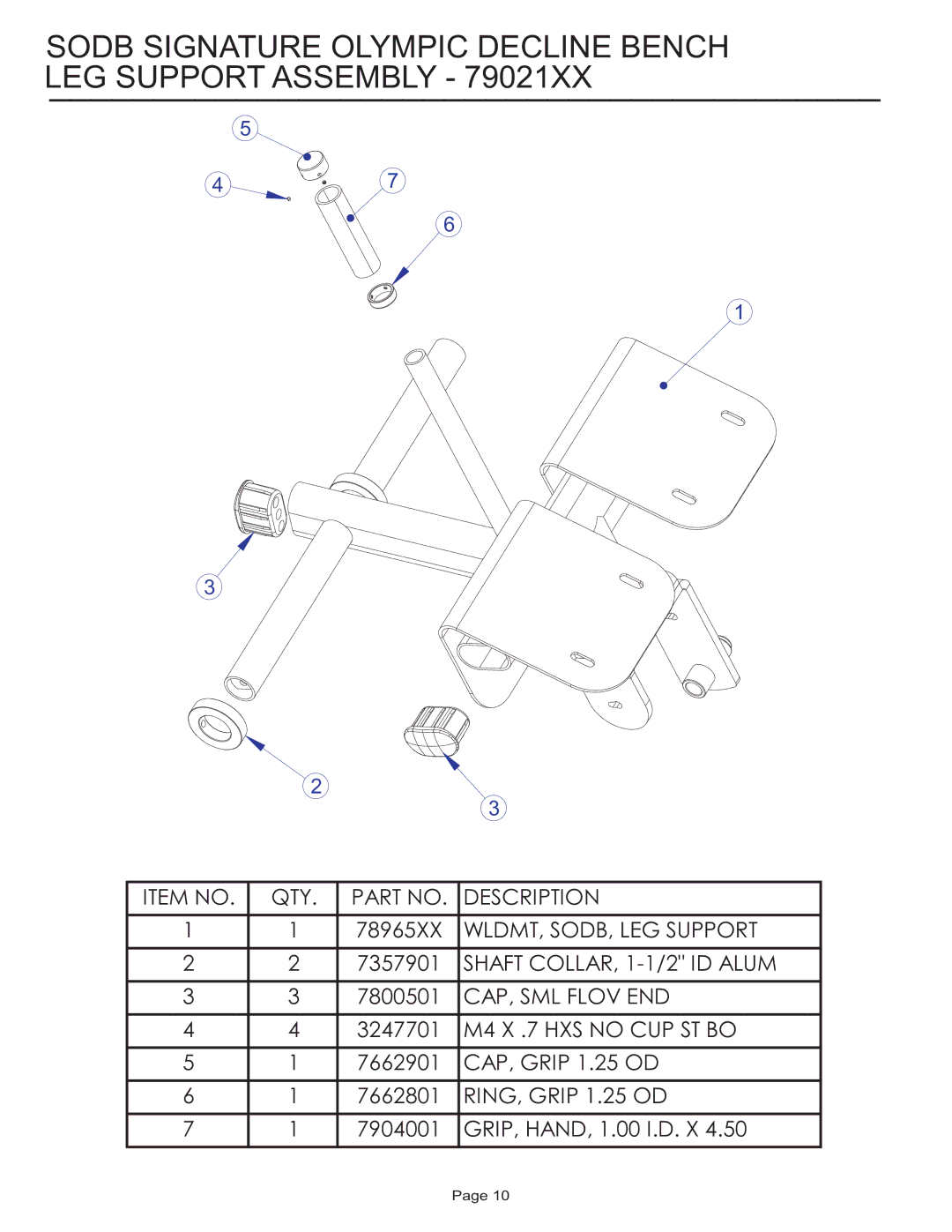 Life Fitness SODB manual Sodb Signature Olympic Decline Bench LEG Support Assembly 