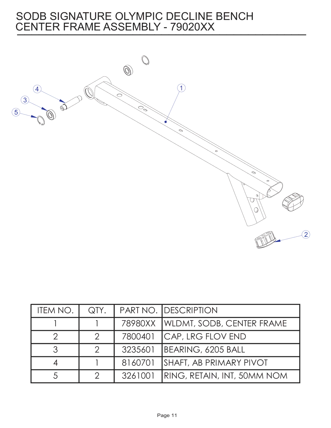 Life Fitness SODB manual Sodb Signature Olympic Decline Bench Center Frame Assembly 