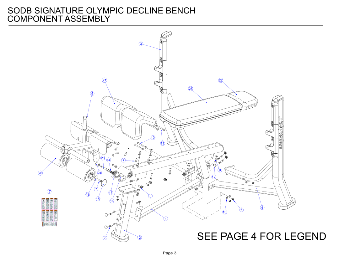 Life Fitness SODB manual See page 4 for Legend, Sodb Signature Olympic Decline Bench Component Assembly 