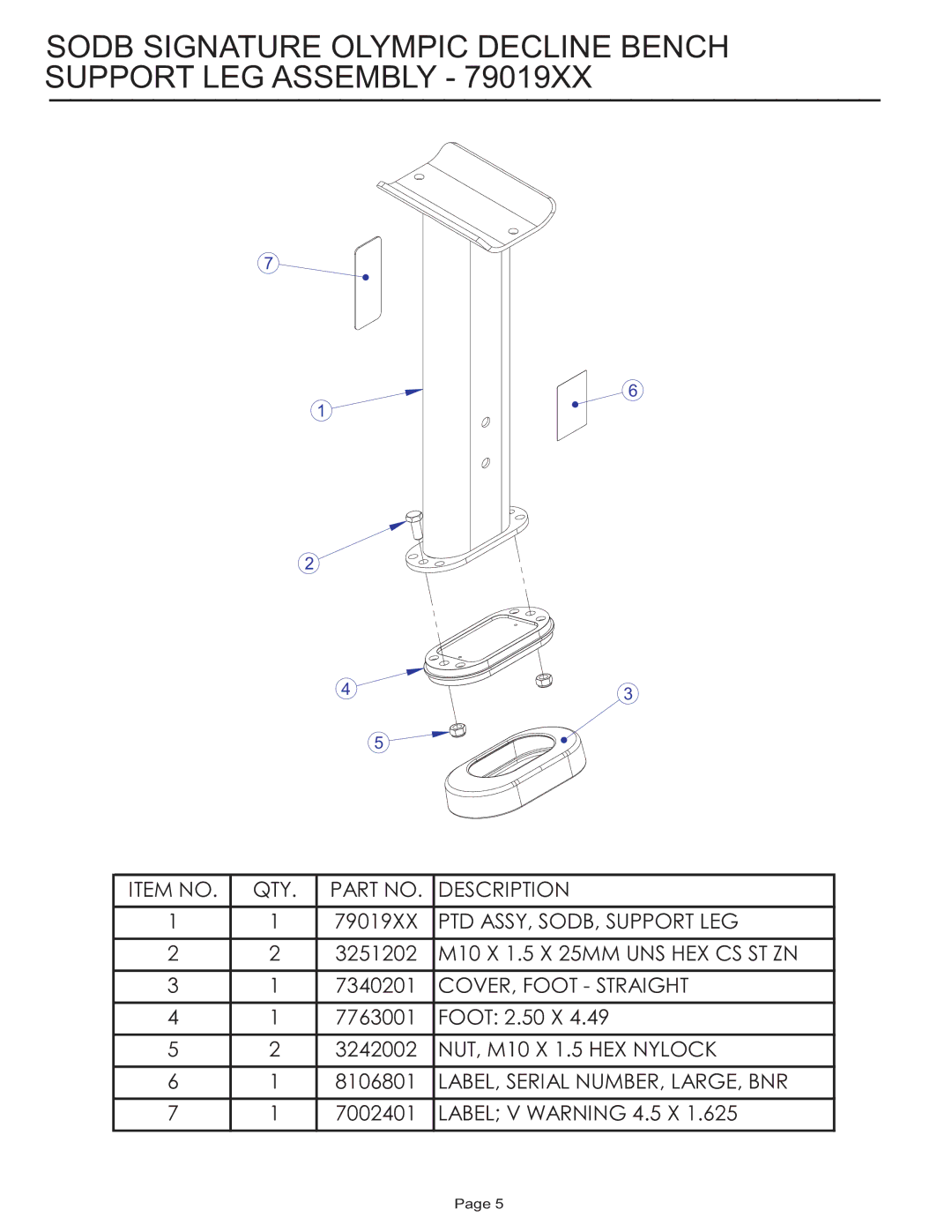 Life Fitness SODB manual Sodb Signature Olympic Decline Bench Support LEG Assembly 