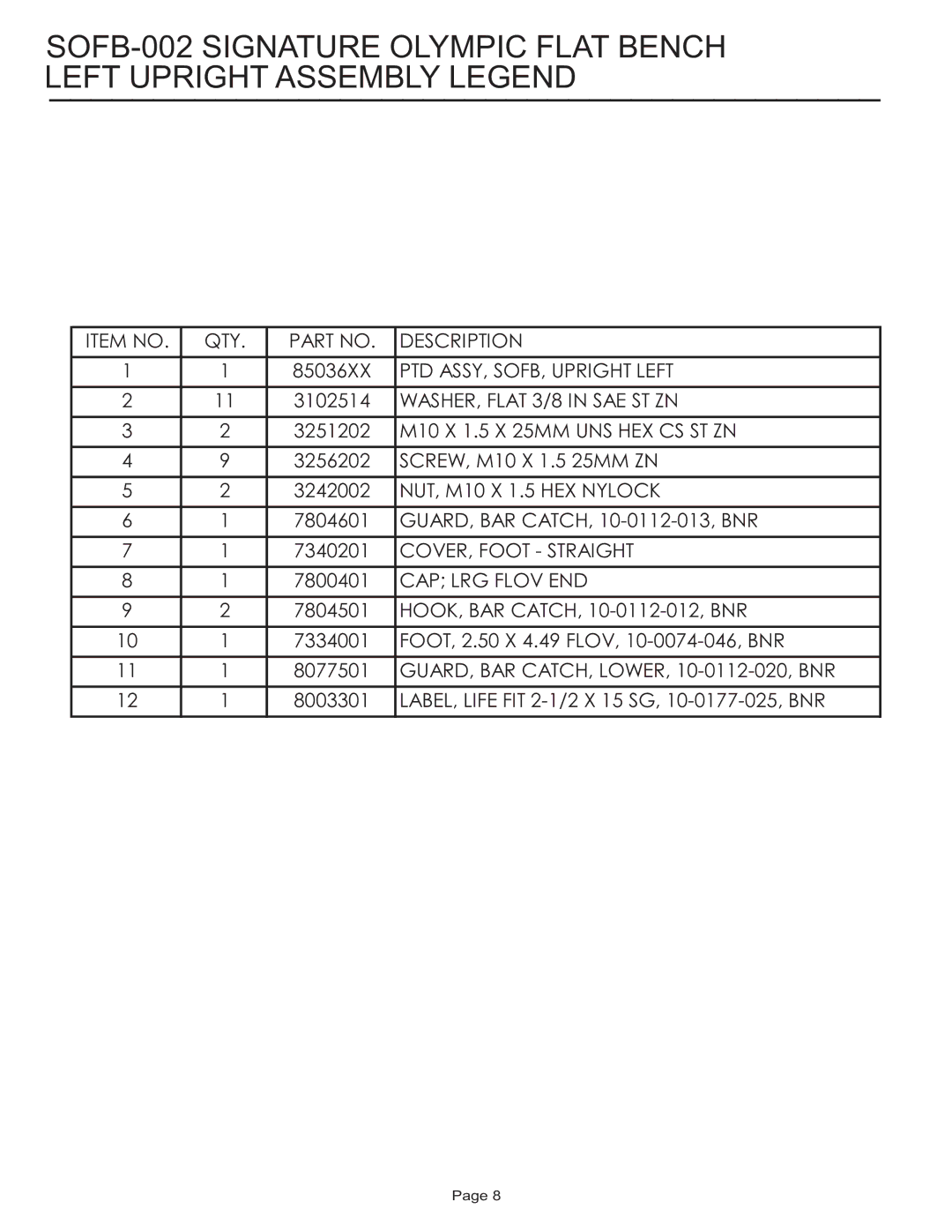 Life Fitness SOFB-002 manual PTD ASSY, SOFB, Upright Left 