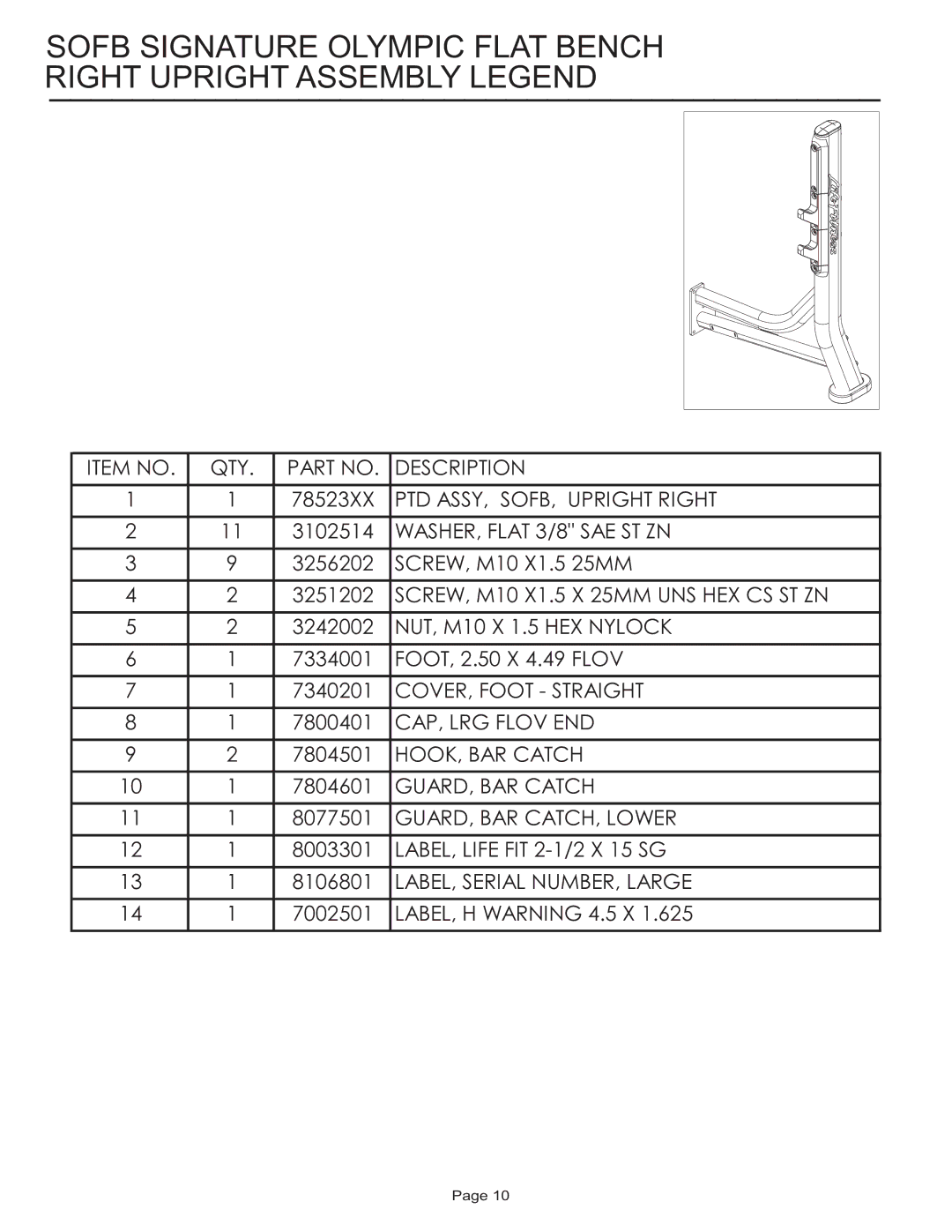 Life Fitness manual PTD ASSY, SOFB, Upright Right 