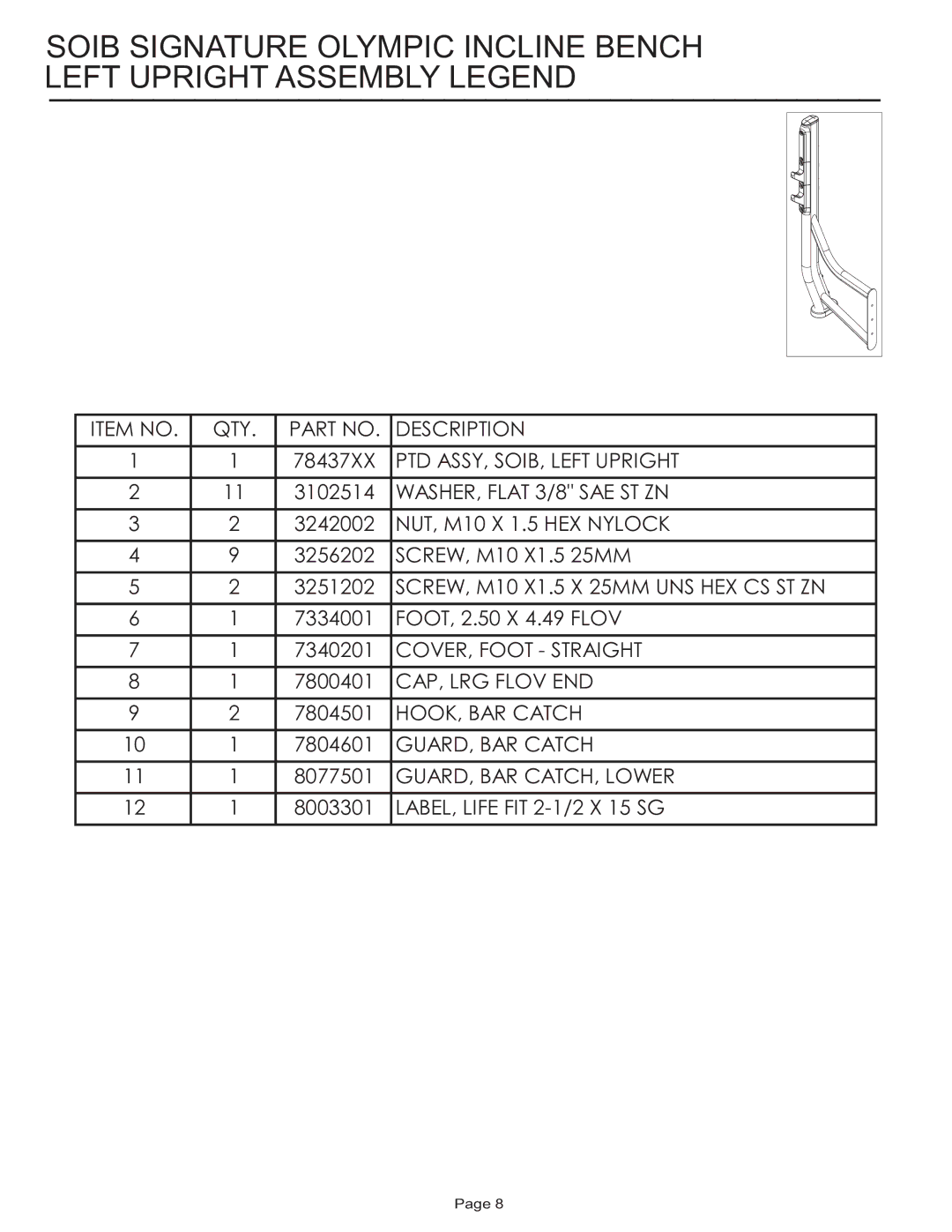 Life Fitness manual PTD ASSY, SOIB, Left Upright 