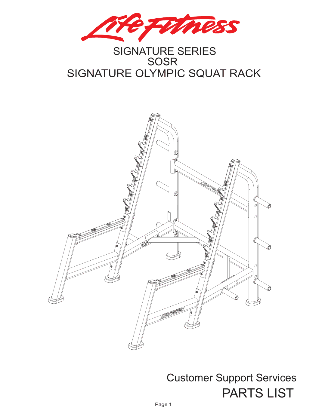 Life Fitness SOSR manual Parts List 