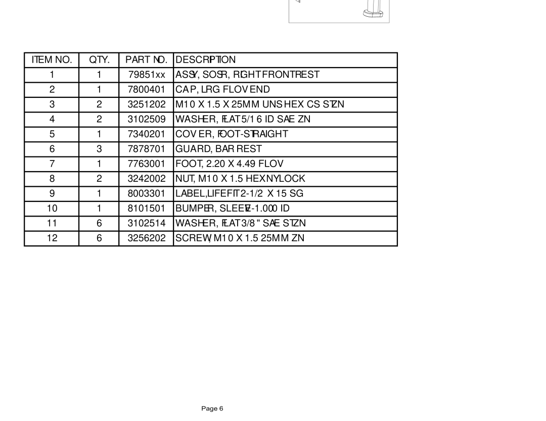 Life Fitness SOSR manual Item no QTY Description 