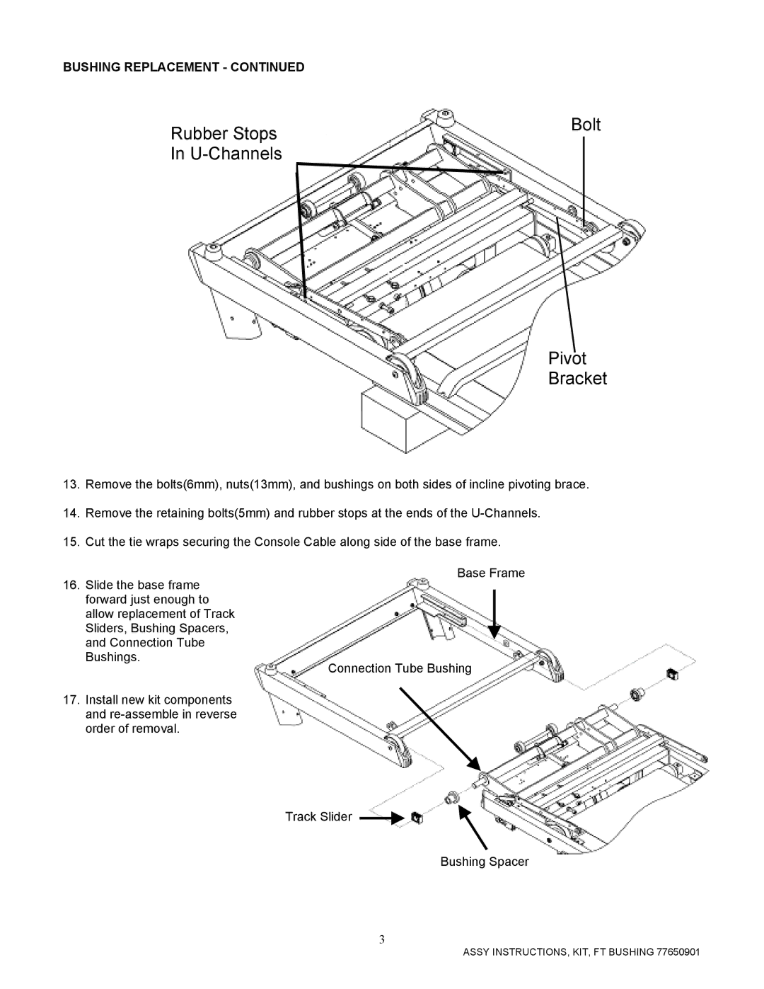 Life Fitness Sport and Essential Consumer Treadmills manual Bolt, Rubber Stops U-Channels Pivot Bracket 