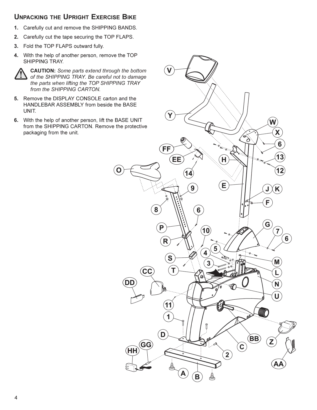 Life Fitness SU30, SR30 user manual Unpacking the Upright Exercise Bike 