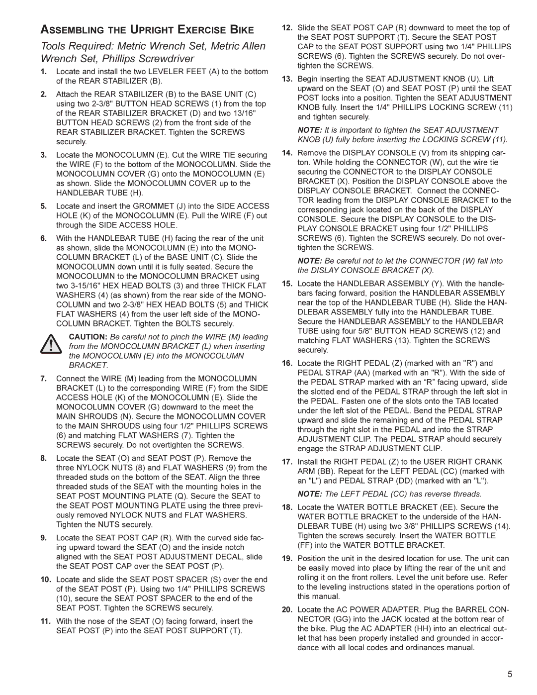 Life Fitness SR30, SU30 user manual Assembling the Upright Exercise Bike, Handlebar Tube H 