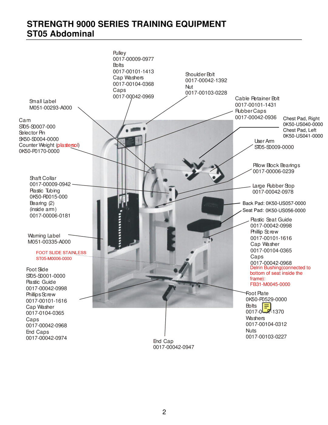 Life Fitness manual Strength 9000 Series Training Equipment ST05 Abdominal, 0017-00042-0936, Large Rubber Stop 