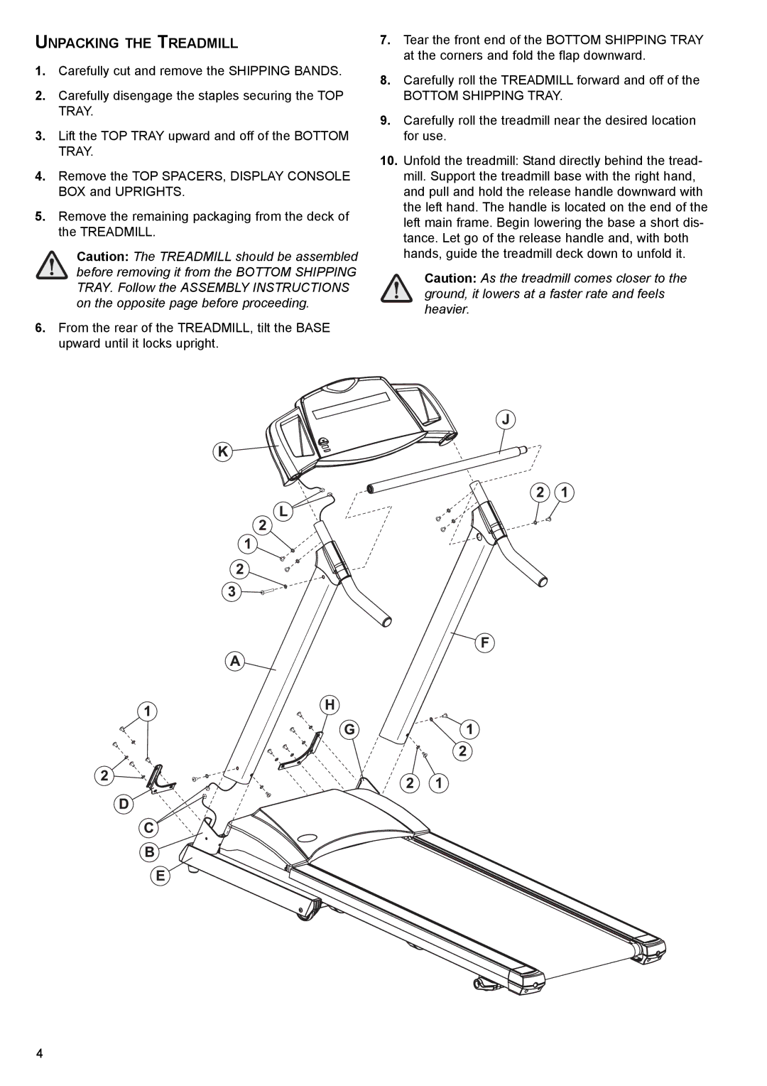 Life Fitness ST35 user manual Unpacking the Treadmill, Bottom Shipping Tray 