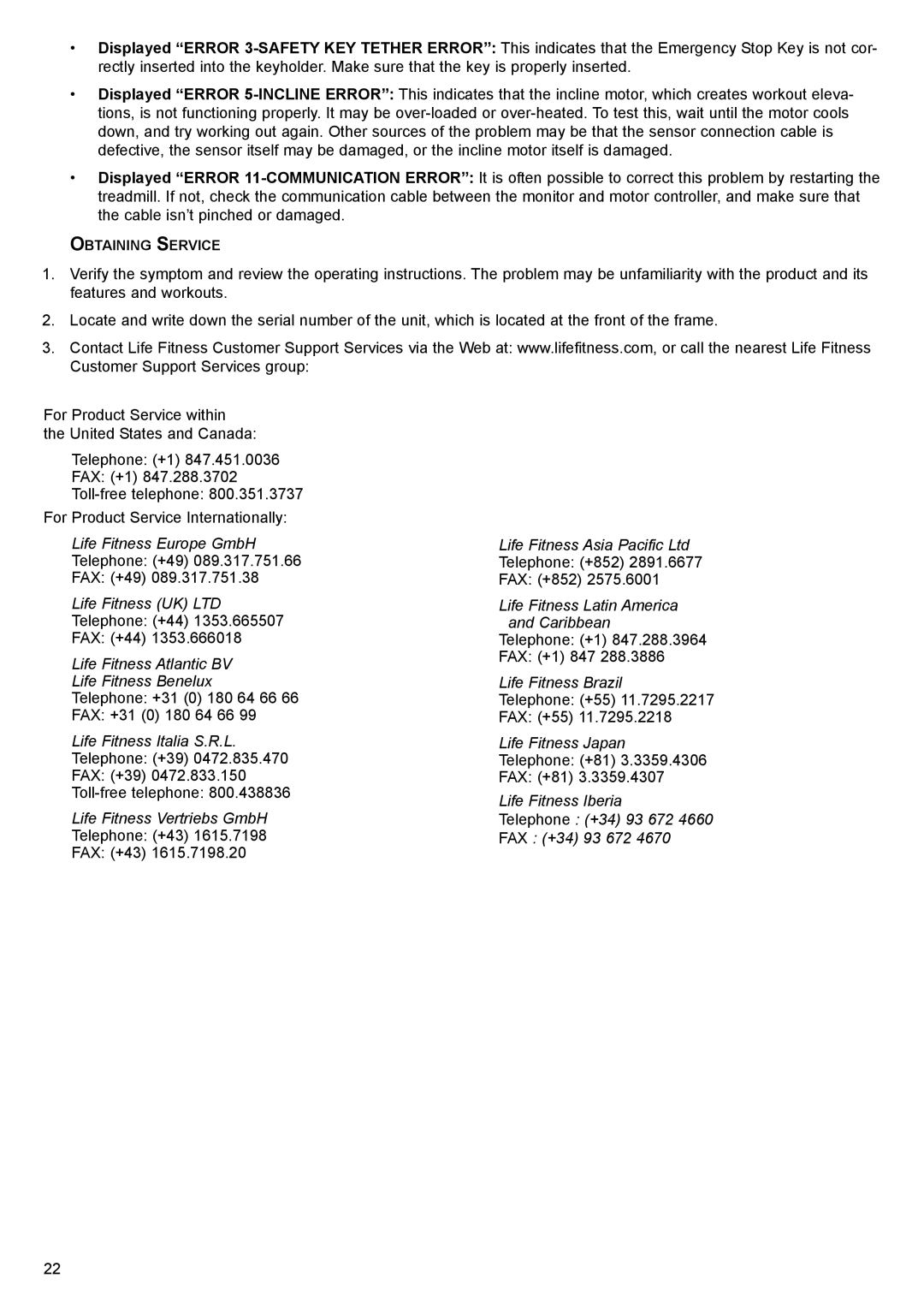 Life Fitness ST55 Treadmill user manual Life Fitness Latin America and Caribbean 