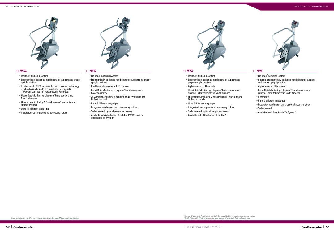 Life Fitness Stairclimber specifications 95Si, 93Si, 90S 