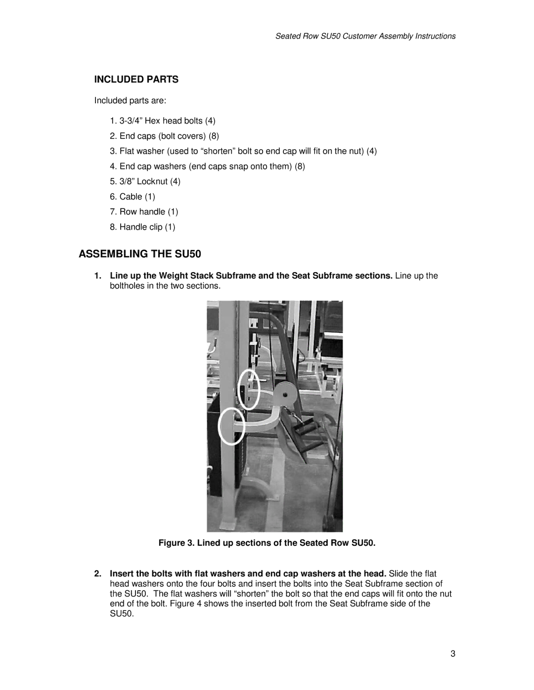 Life Fitness manual Assembling the SU50, Included Parts 