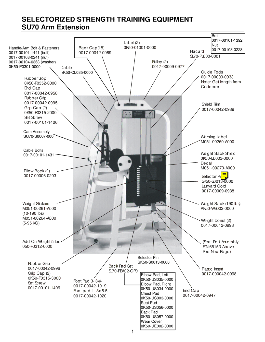 Life Fitness manual Selectorized Strength Training Equipment SU70 Arm Extension 