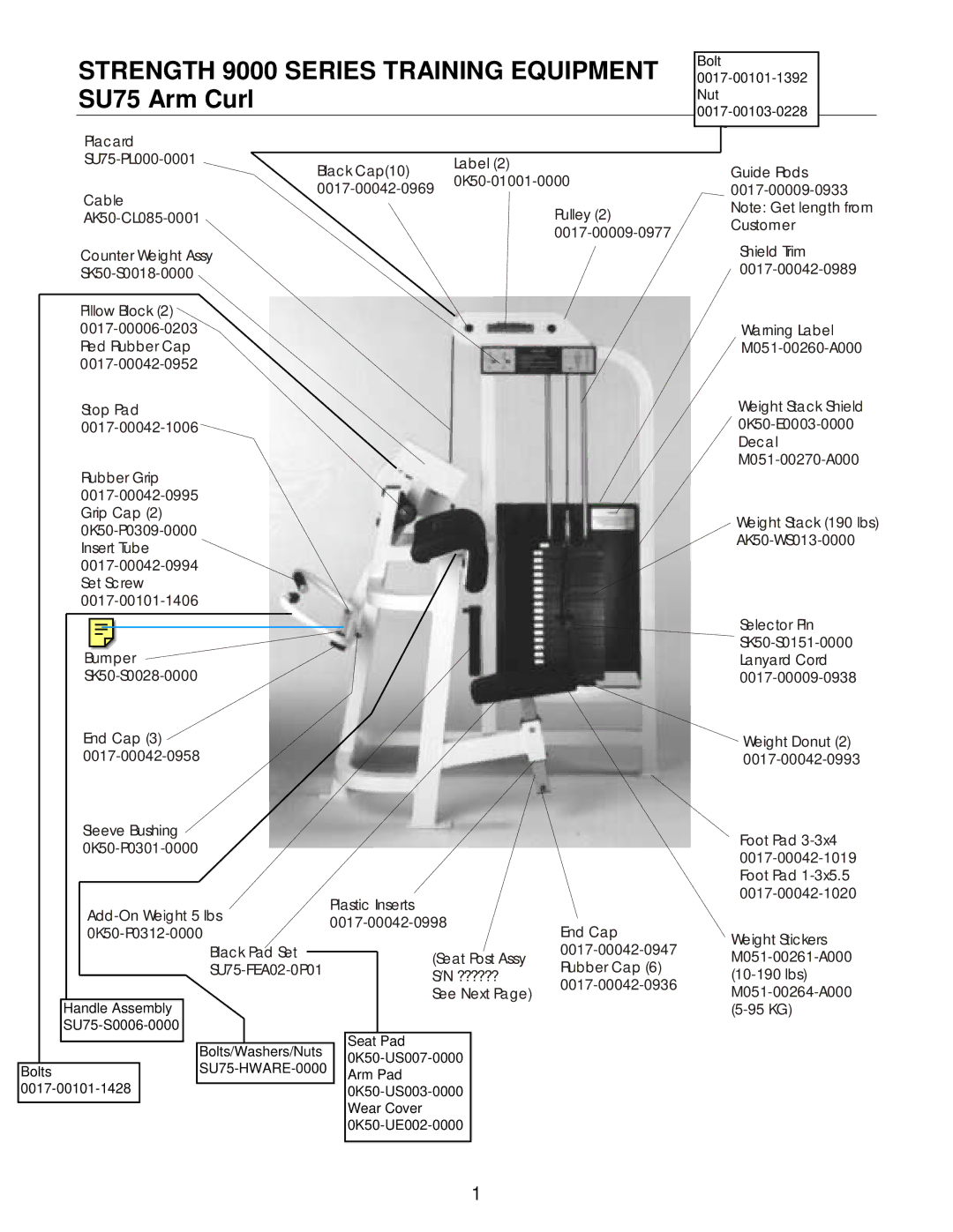 Life Fitness manual Strength 9000 Series Training Equipment SU75 Arm Curl 